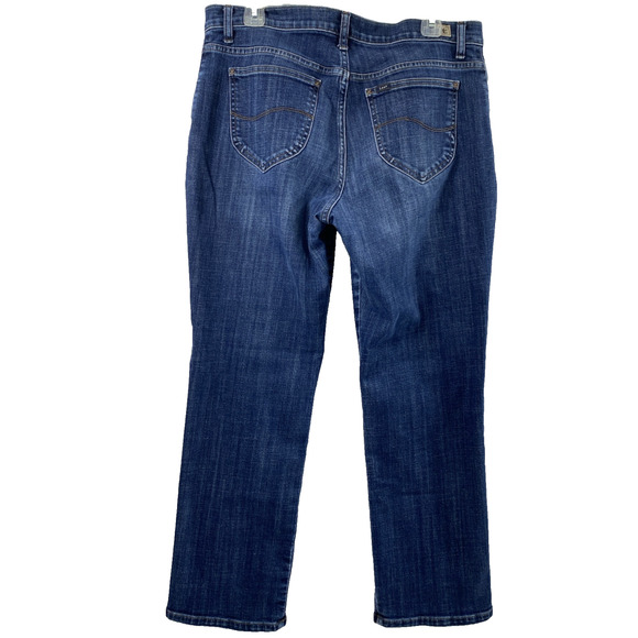 Lee‎ Jeans Womens Size 14 Short Dark Wash Denim Relaxed Fit Straight Mid Rise - Picture 2 of 12